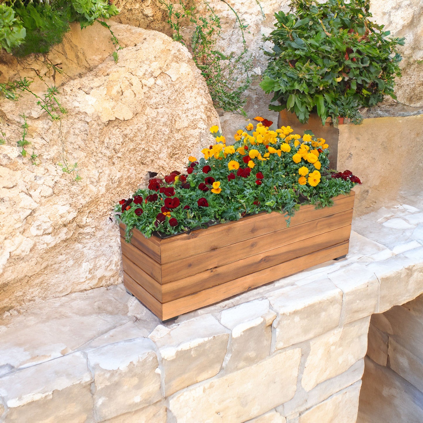 Rectangular Wood Planter Box with Plastic Liner