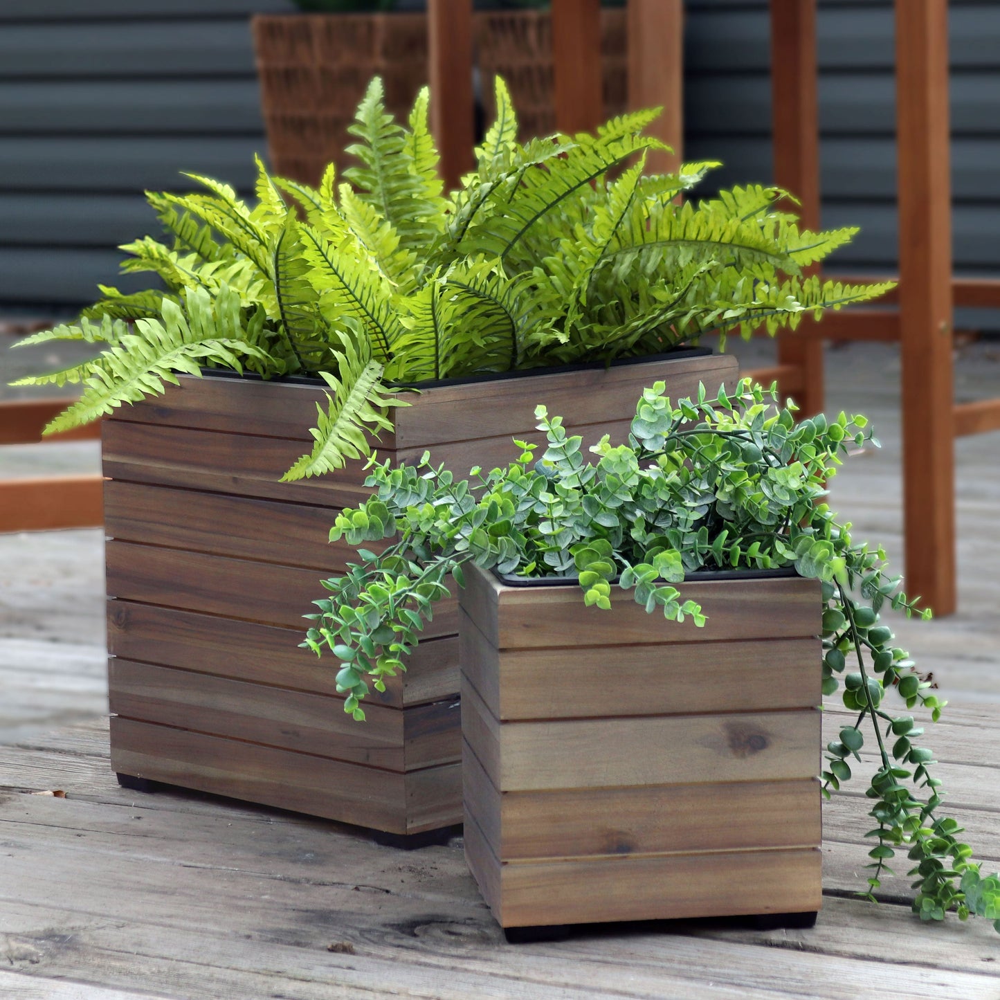2-Piece Wooden Planter Boxes with Plastic Liners