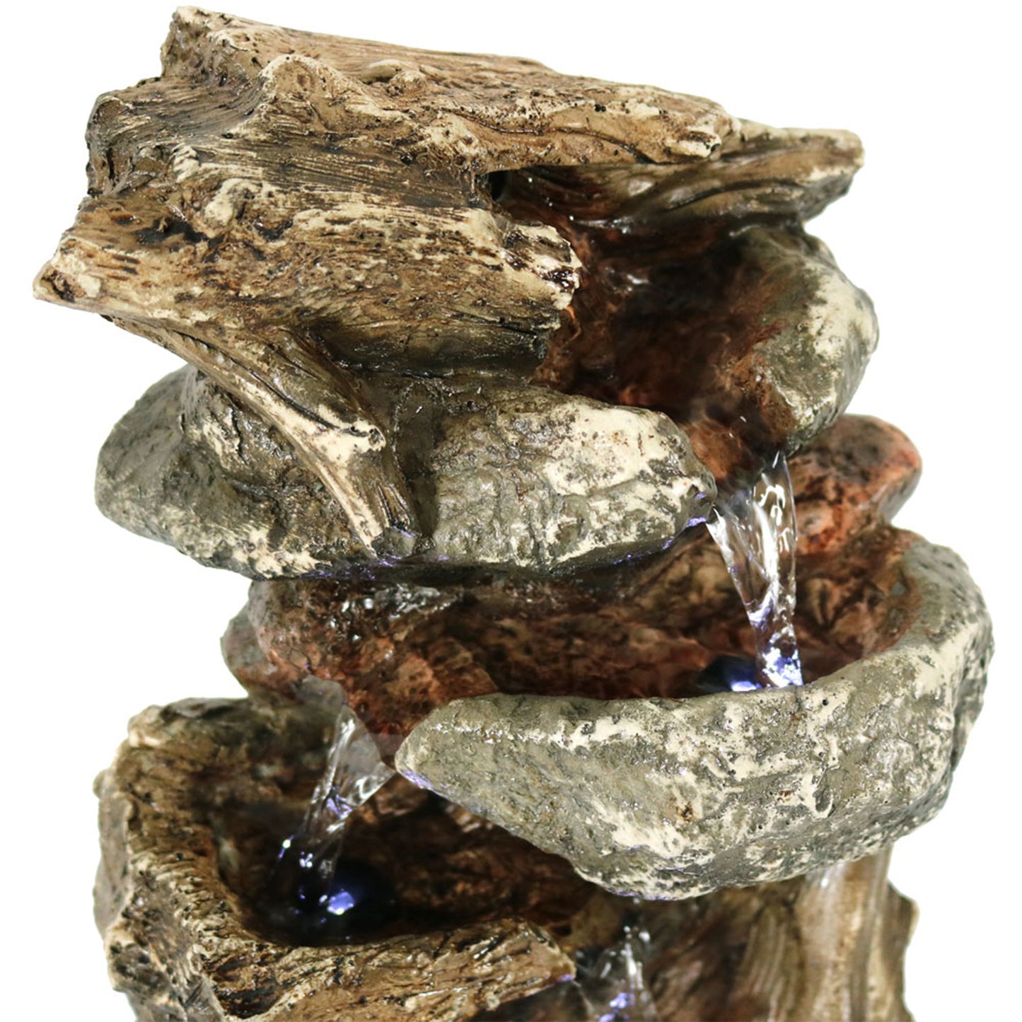Tiered Rock & Log Indoor Waterfall Fountain with LED Lights - 10'