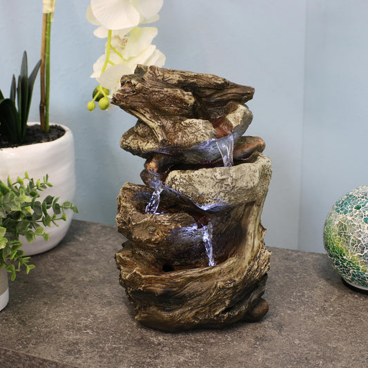 Tiered Rock & Log Indoor Waterfall Fountain with LED Lights - 10'