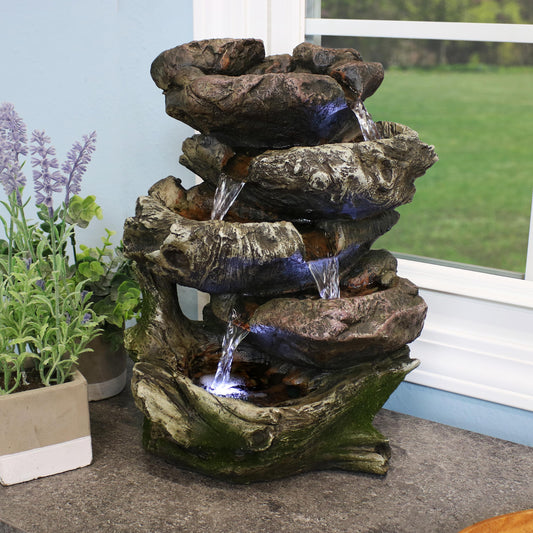 5-Step Rock Falls Tabletop Water Fountain with LED Lights - 14'