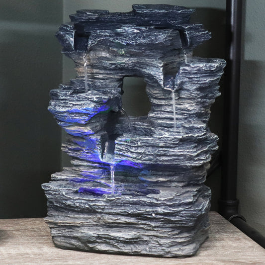 Five Stream Rock Cavern Indoor Tabletop Water Fountain with LED Lights - 13'
