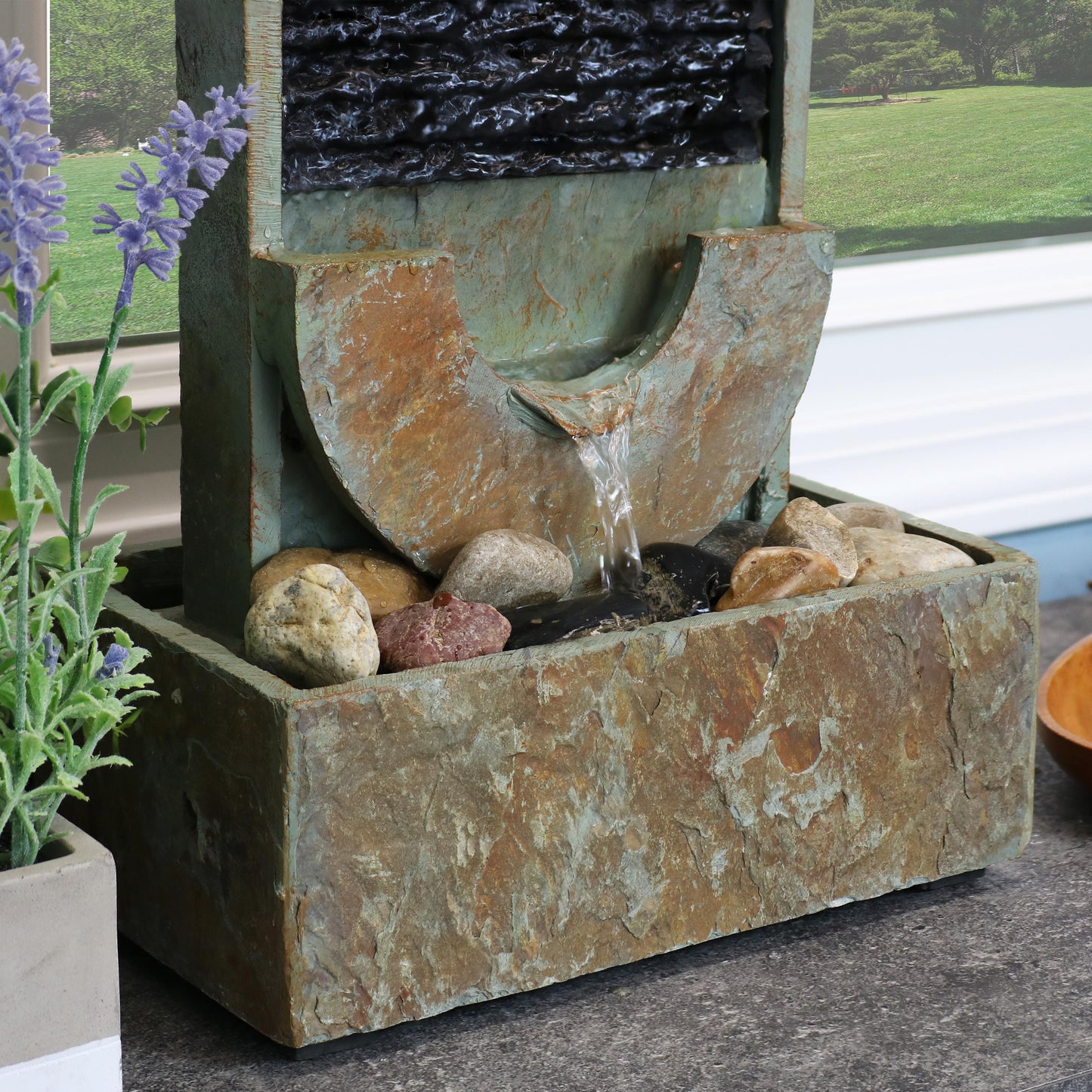 Half Moon Slate Indoor Water Fountain - 16'