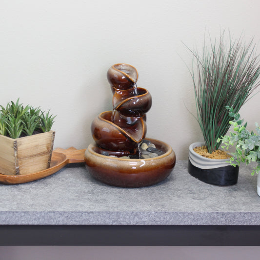 Tiered Vessels Indoor Ceramic Indoor Water Fountain - 10'