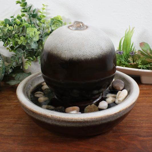 Ceramic Tabletop Water Fountain with Modern Orb Design - 7'