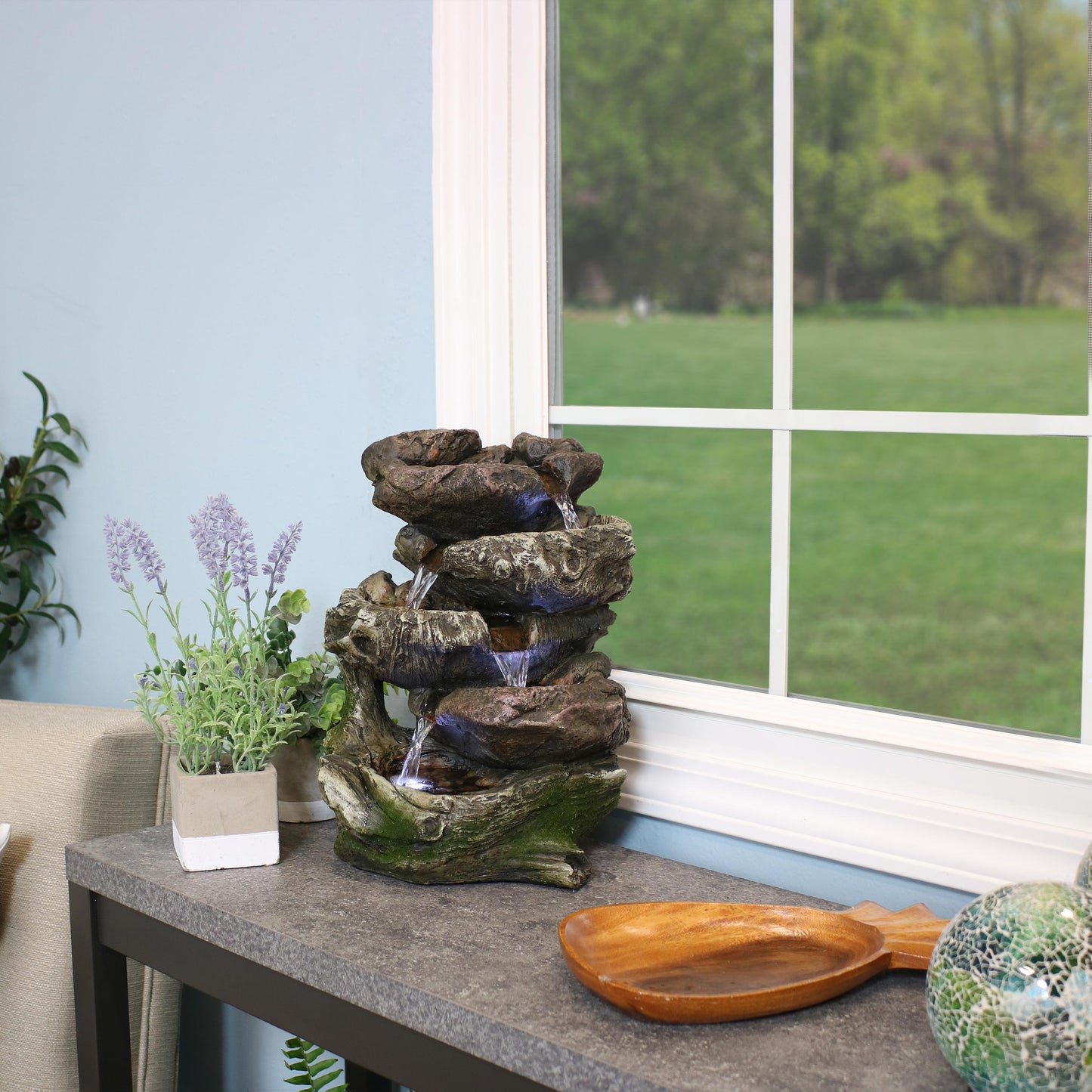 5-Step Rock Falls Tabletop Water Fountain with LED Lights - 14'