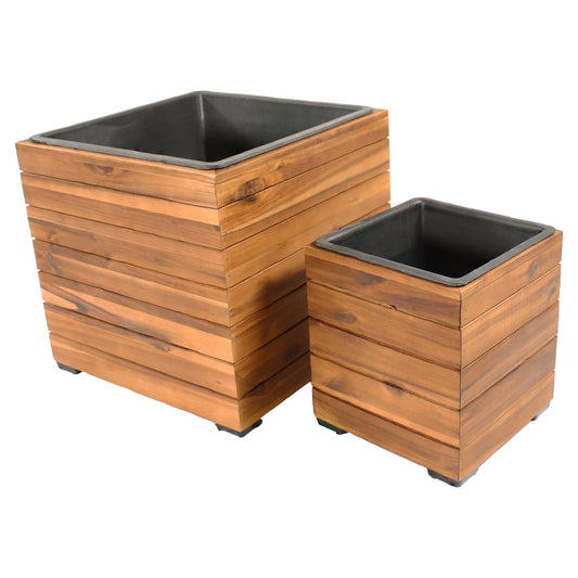 2-Piece Wooden Planter Boxes with Plastic Liners