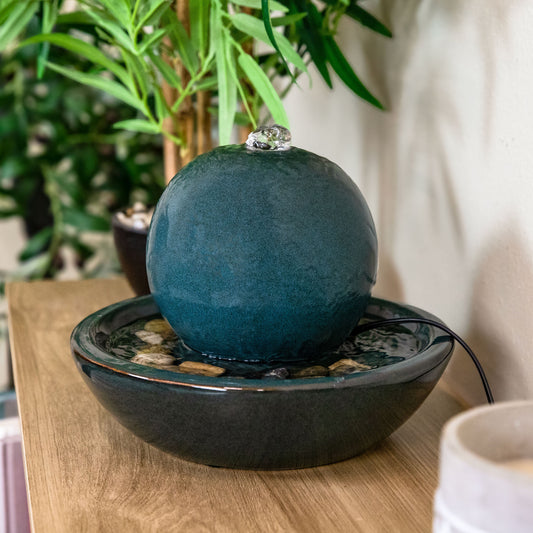 Indoor Ceramic Tabletop Water Fountain with Orb - 7'