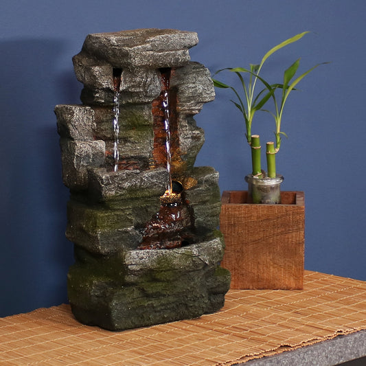 Towering Cave Waterfall Indoor Tabletop Fountain with LED - 14'