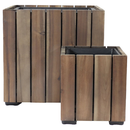 2-Piece Wooden Planter Boxes with Vertical Planks