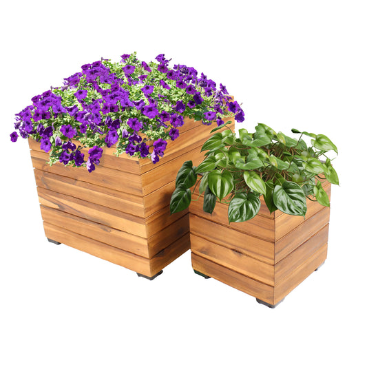 2-Piece Wooden Planter Boxes with Plastic Liners