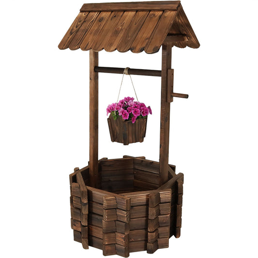 Wooden Garden Wishing Well Planter Cover for Outside - 45' H