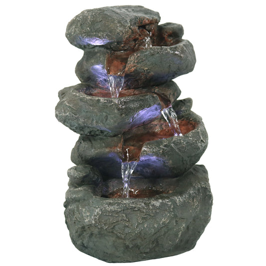 Stacked Rock Waterfall Fountain with LED Lights - 10'
